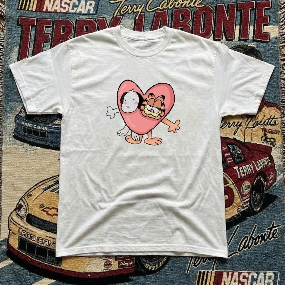 Garfield And Snoopy T Shirt Funny Heart Hug Crossover Graphic Tee